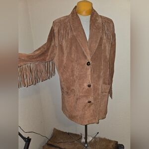 Roaman's Brown Suede Leather Jacket with Fringe
